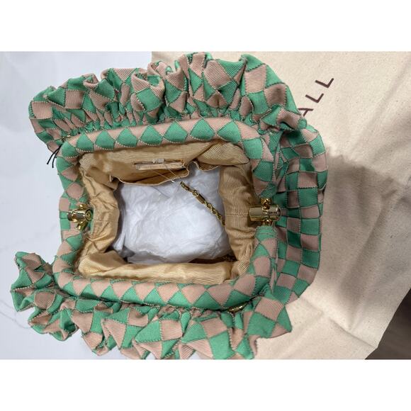 Loeffler Randall Woven Ribbon Crossbody Bag Green Tan Checkered NEW w/ Dust Bag - Picture 9 of 12